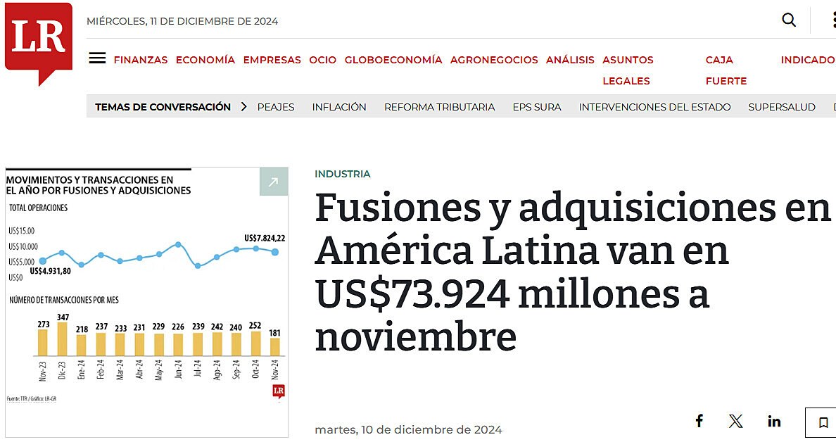 Fusiones y adquisiciones en Amrica Latina van en US$73.924 millones a noviembre